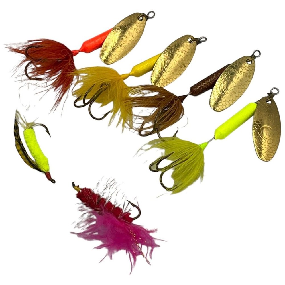 Fishing Lot 2 Flies and 4 ROOSTER TAILS 1/4 oz Chartreus Brown Orange Yellow